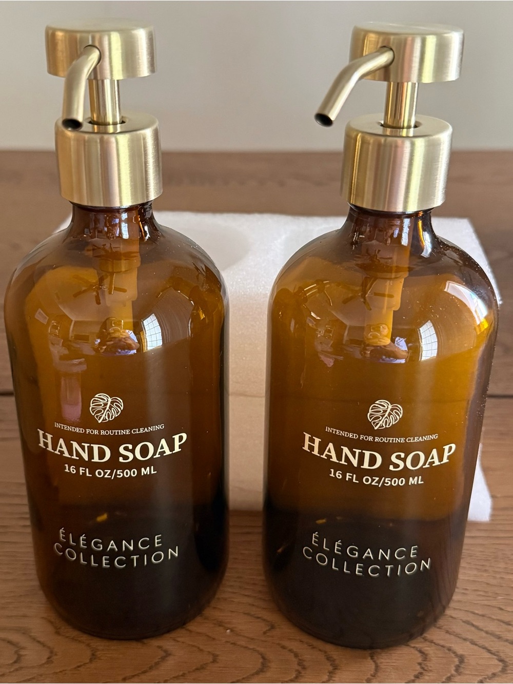 2 Amber Glass Hand Soap Dispensers Élégance Collection 16oz